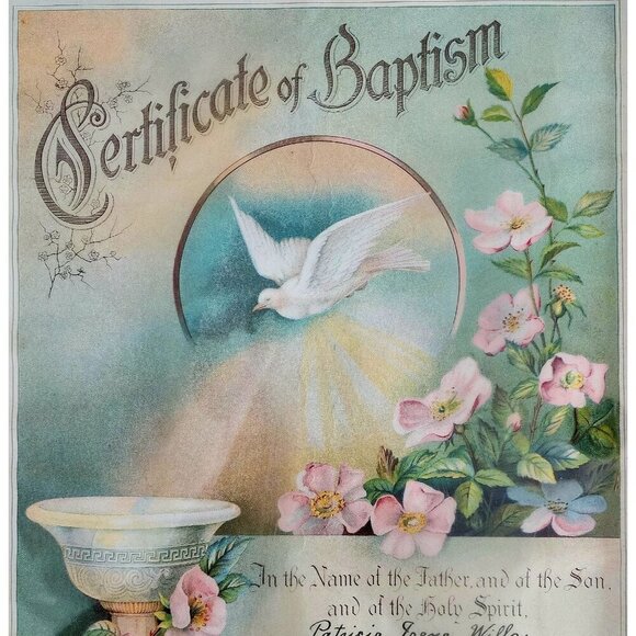 1941 Lithograph Certificate Baptism Framed Patricia Wills Portland Maine GstRm - Picture 1 of 8